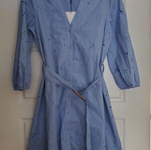 Zara,blue,open Embroidery,midsleeve Dress.Repair On One Sleeve.Barely Visable